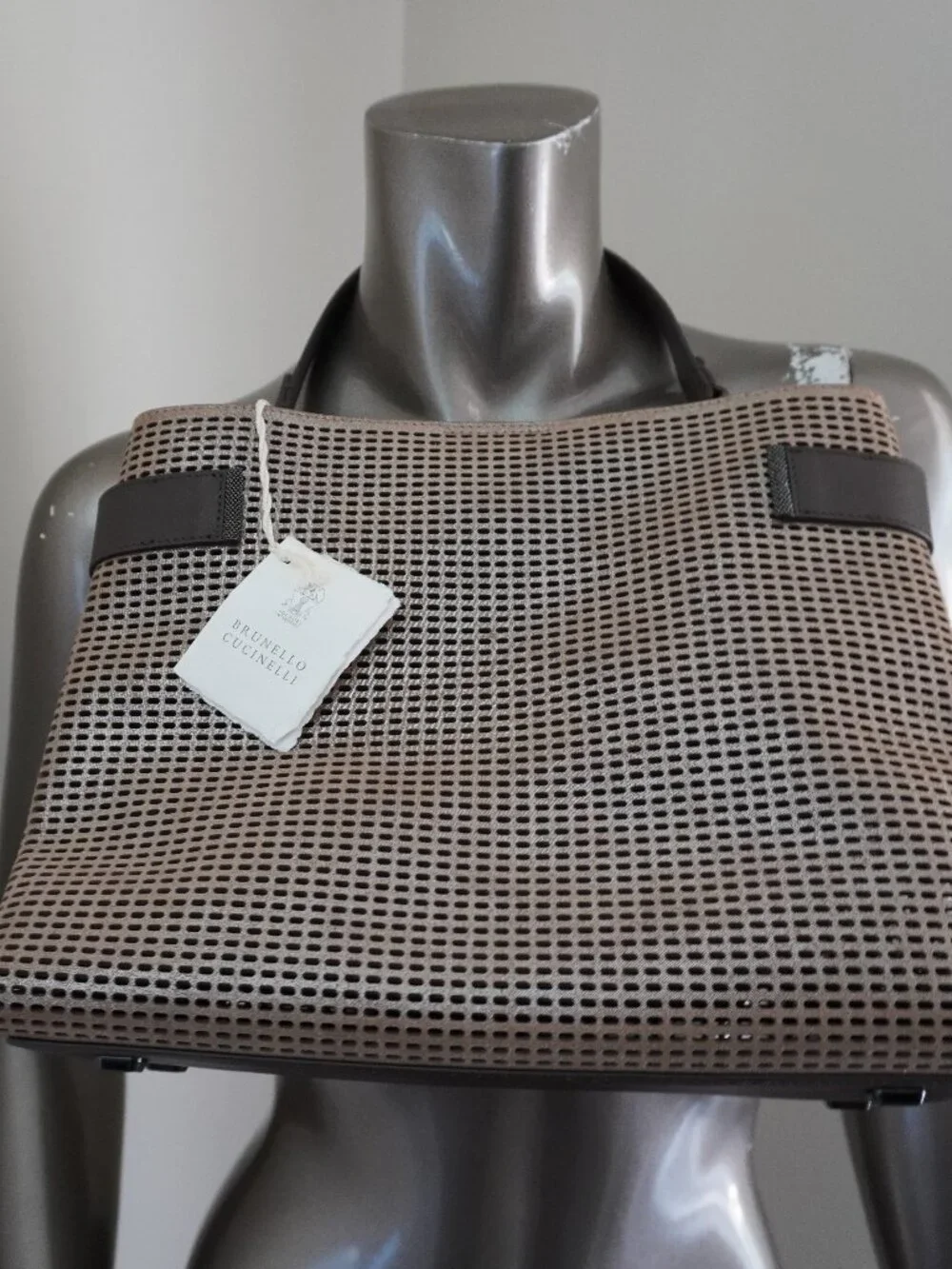 Brunello Cucinelli Essence Bag Brown Metallic Top Handle Monili Crossbody New